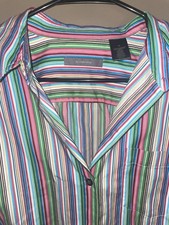 Women s Vintage Liz Claiborne Multi Colored Striped Button Down Dress Shirt Sz M