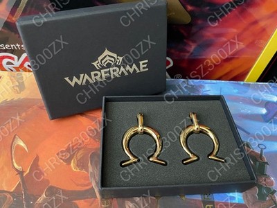 Warframe x Han Cholo Operator Umbra Earrings Stud Pair Set Gold Plated Official
