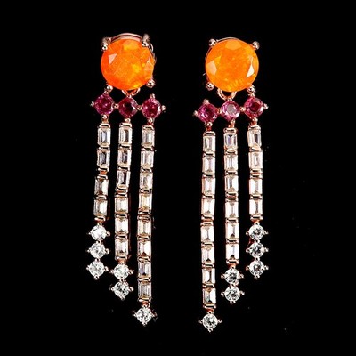 Egemdiamond Ohrhänger 925 Sterlingsilber Rund Opal 6mm Rhodolite Granat