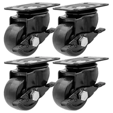 FactorDuty 2 inch Heavy Duty Polyurethane Caster Wheels 2 With Brake, Black 