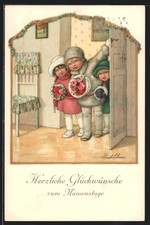 Künstler-AK Pauli Ebner: Kleine Gäste treffen ein - Neujahrsgruß 1928 