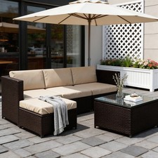 RATTAN GARDEN FURNITURE CORNER SET CHAIRS TABLE OUTDOOR PATIO SET 4 SEATER