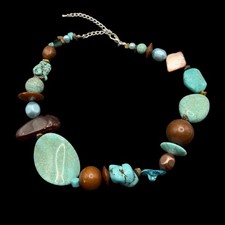 Boho Chunky Statement Necklace Mixed Real Faux Turquoise Beads Southwestern