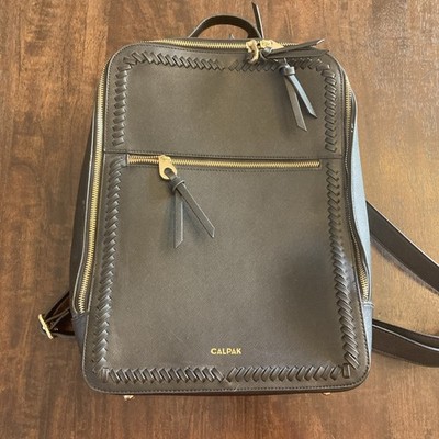 CALPAK Kaya 15'' Laptop Backpack Black Faux Leather Travel Carry On Luggage Black