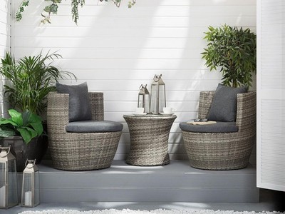Designer Rattan Gartenmöbel Set 2 Sitzer Sitzgarnitur Lounge grau für Balkon