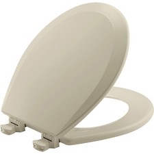 Round Toilet Seat Easy Clean Hinges Durable Molded Wood Bone Color USA Made