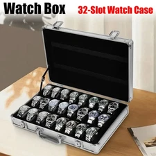 New 24+8 Slots Aluminum Watch Case Lockable Storage Box Jewelry Display Suitcase