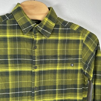 Marmot Flannel Button Up Shirt Mens Size Large Green Plaid Organic Cotton