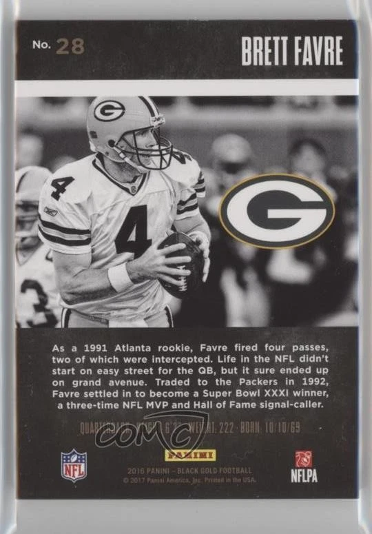 2016 Panini Black Gold White Gold /100 Brett Favre #28 HOF - Image 2 of 2