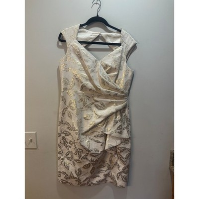 Maggy London Textured Leaf Brocade Dress Cutout Back V Neck Cap Sleeve Size 14