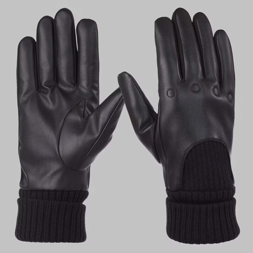 Isotoner Mens Faux Leather Ribbed Gloves - Black M 4490₽