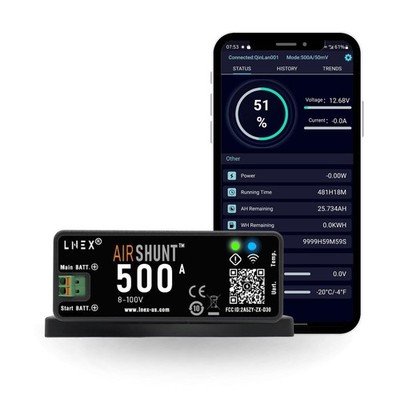 LNEX Bluetooth Battery Monitor 500A Smart Shunt with Temp Sensor for 8-100V Volt