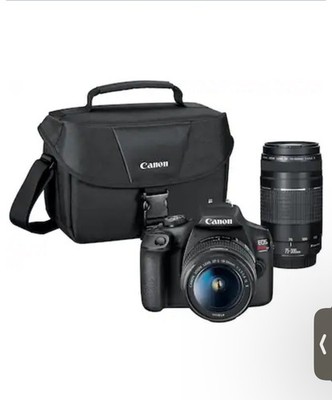 Canon EOS Rebel T6 with 18-55mm and 75-300mm Lenses Bag 2 Batteries And Charger
