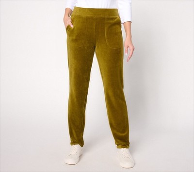 Denim & Co. Regular Active Velour Strght Leg Pant Deep Moss XL New