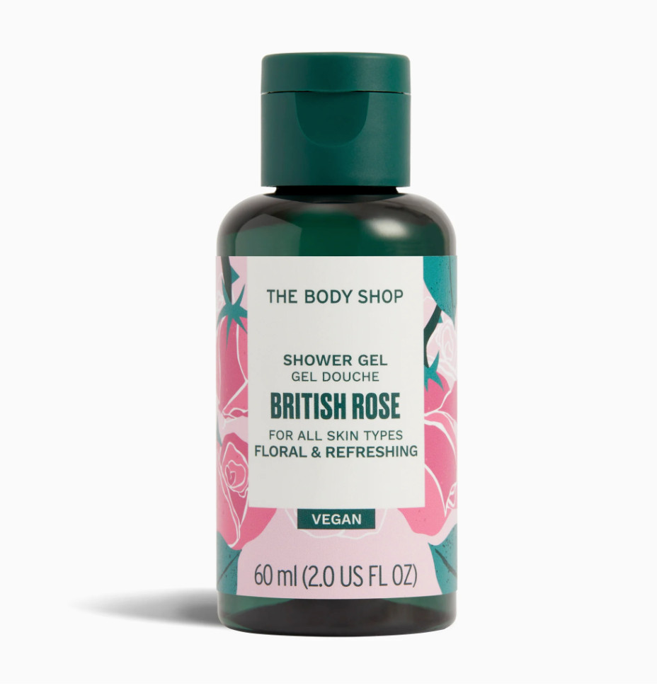 The Body Shop Mini British Rose Shower Gel, Floral & Refreshing, 60ml, Vegan