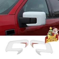 White Sildes Mirror Covers Overlay Trim For Ford F150 2021-2025 with Turn Signal