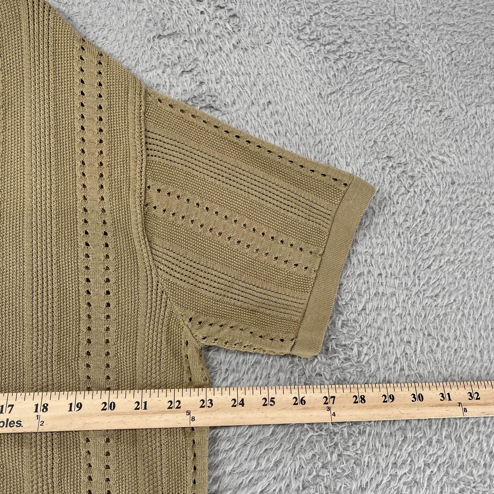 Zara Knit Button Up Shirt Mens Medium Tan Open Knit Short Sleeve Resort Sweater image 5