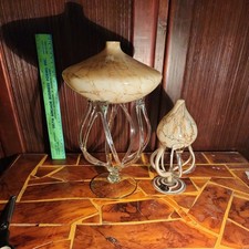 2 antique vintage Jozefina Krosno Glass Jellyfish Oil Lamp Sculpture Handblown