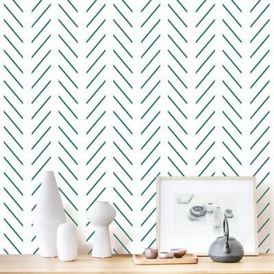 Erfoni Green and White Peel and Stick Wallpaper Herringbone Contact Paper for...