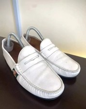 Gucci White Leather Web Trim Loafers 407635 U.S 7.5 U.K 7