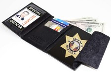 Black Leather Concealed Carry Badge Mens Wallet Star Shield Security Officer