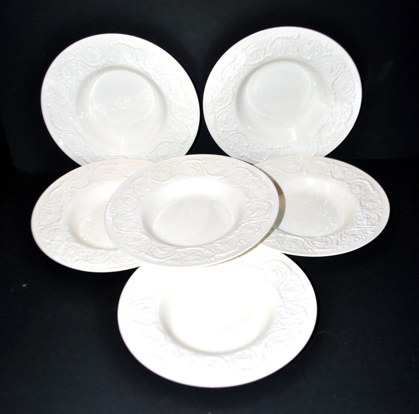 WEDGWOOD Lot 6 assiettes creuses pasta Faïence moulé PATRICIAN guirlande England