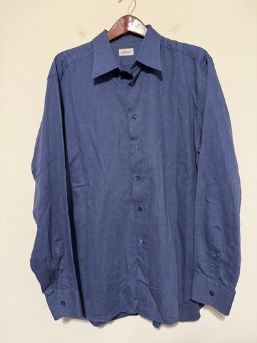 🔥 Camicia elegante uomo Brioni Italy con bottoni taglia 2XL blu 🔥