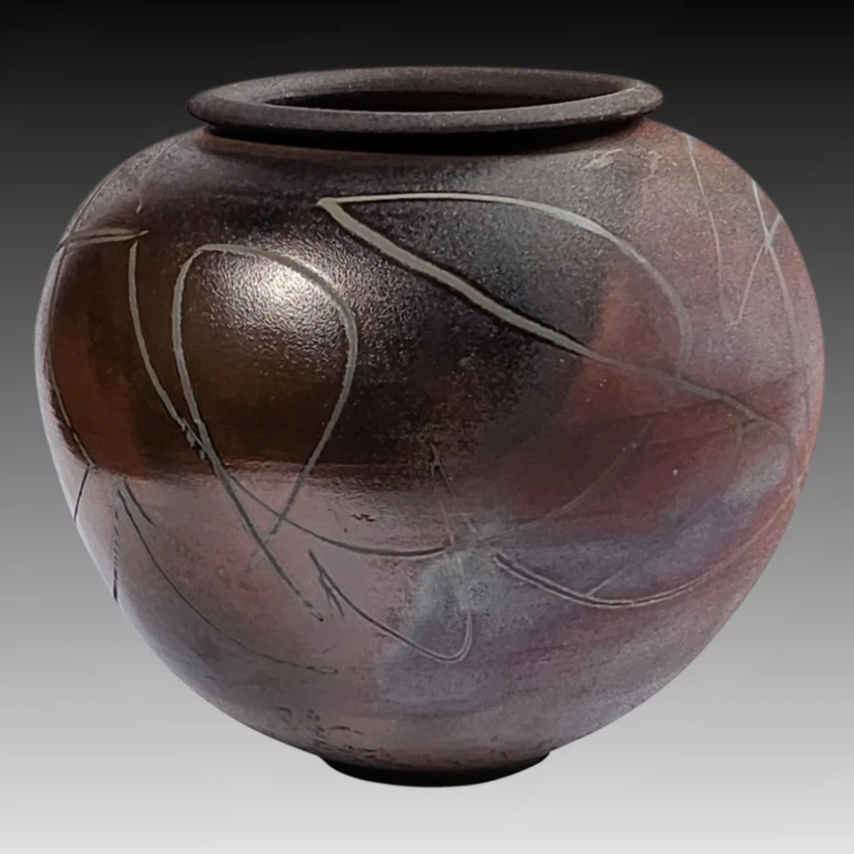 Vintage Studio Art Pottery Hand Thrown Ceramic Raku Brown Vase Pot Signed - Image 2 of 4