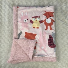 Lambs  Ivy Pink Woodland Forest Baby Blanket Fox Owl Deer Raccoon Gray Sherpa