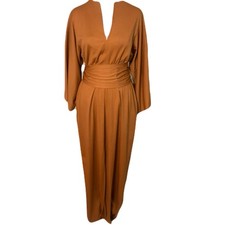 Vintage Halston IV Dorian Warm Brown 1970s Long Sleeve Disco Maxi Dress