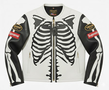 Men's Leather Jacket Motorcycle Skeleton Biker Genuine Cowhide Leather Jacket