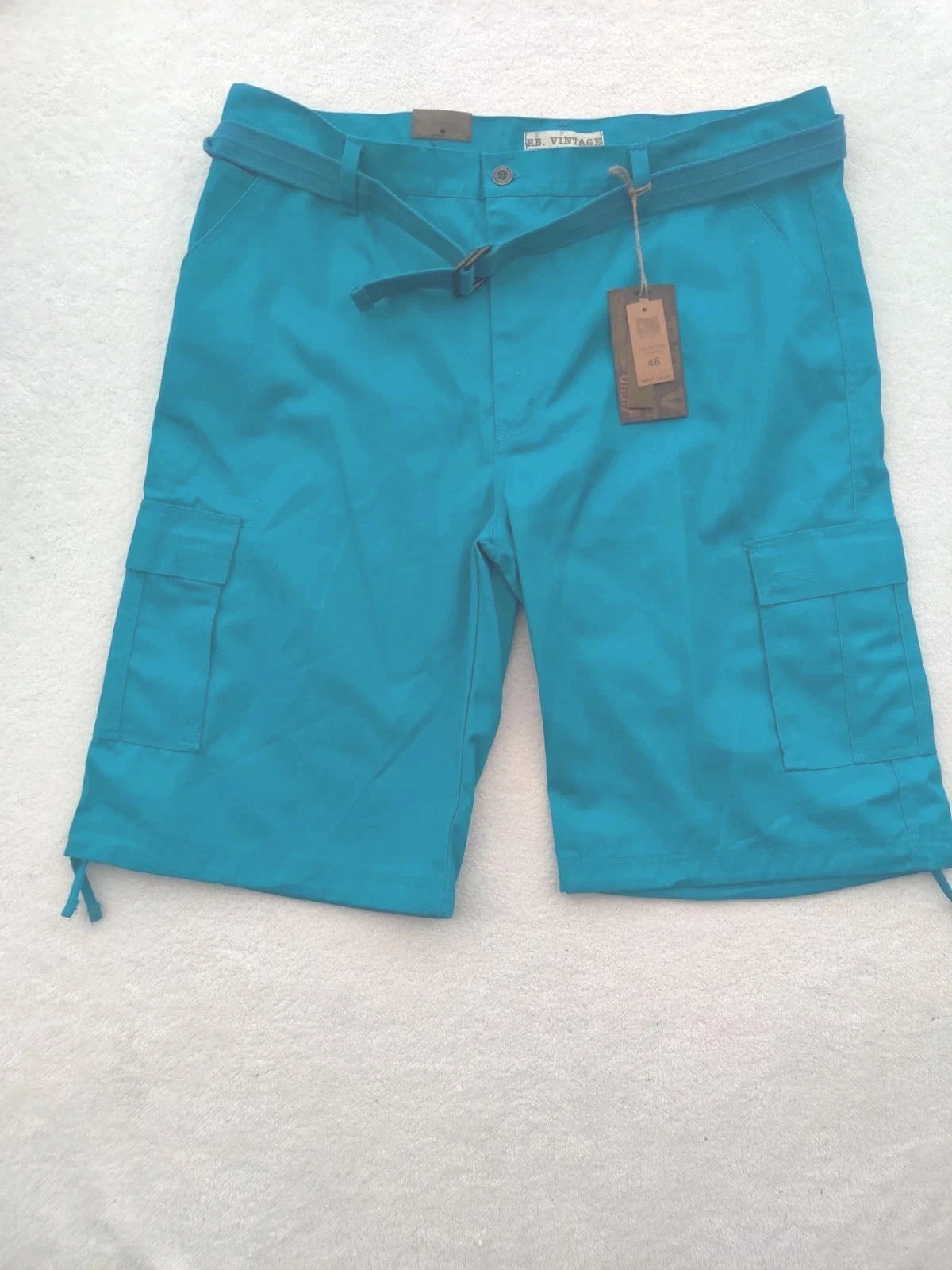 NWT RB. Vintage Teal Blue Apparel Mens 46 Cargo Shorts Belted Teal Twill 6458
