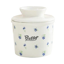 Butter Crock with Water Line | Ceramic Butter Keeper crock for blue berry