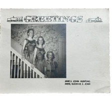 Vintage Holiday Photo Greeting Card Baby Young Girls In Dresses Classic 1950s