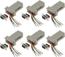 6 Pcs DB9 9-Pin Serial RS232 Male to RJ45 Female Network Ethernet Adapter Ivory