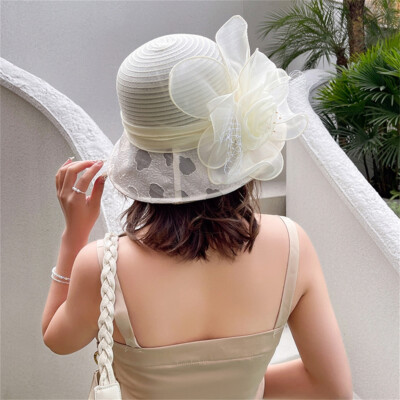 Chapeau De Mariée En Organza Fleuri - Chapeau D'église Kentucky Pour Femme, Large Bord, Pliable - Idéal