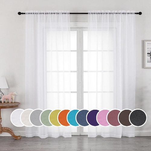 Sheer White Curtain W42 X L84 2 Panels Rod Pocket Voile for Living Room Bedroom - Picture 12 of 12