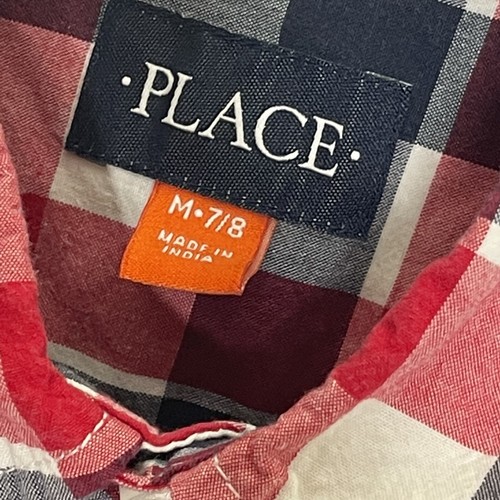 Children’s Place Button Up Short Boys Size Medium 7-8 Red Plaid Long Sleeve - Picture 4 of 4