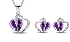 Sterling Silver Necklace Chain Amethyst Heart Purple Pendant Stud Earrings Gift