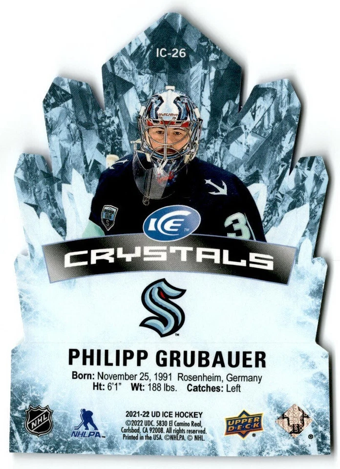 Philipp Grubauer Seattle Kraken 2021-22 UD ICE Hockey Crystals IC-26 - Image 2 of 2