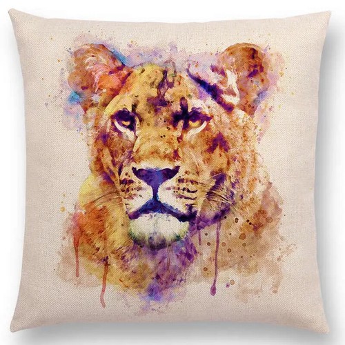 Watercolor Animals Cushion Cover Portrait Head Bighorn Lion Leopard Tiger Bear - Picture 45 of 49