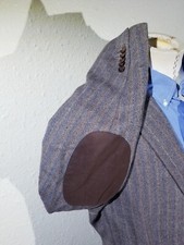 48L herringbone Brown blue wool Tweed Elbow Patch Blazer Jacket sport Coat