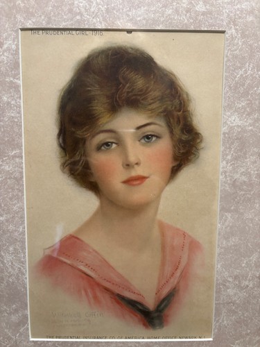 1916 Prudential Girl gerahmt Passepartout Versicherung Co Werbung Kunst Kalender Druck - Bild 2 von 11