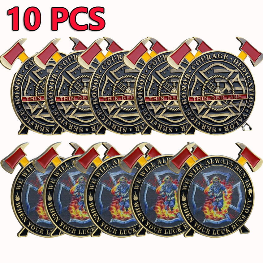 10PCS Firefighter Collection Challenge Coin Commemorative Fire Axe Shape Coin