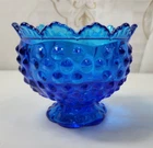 VTG Fenton Hobnail Colbalt Blue Scalloped Edged Bowl Tapered Candle Holder 3.5"