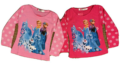 Frozen II Elsa & Anna Princess Olfa Snowflakes Girls L/S Pink Tops Size 3 