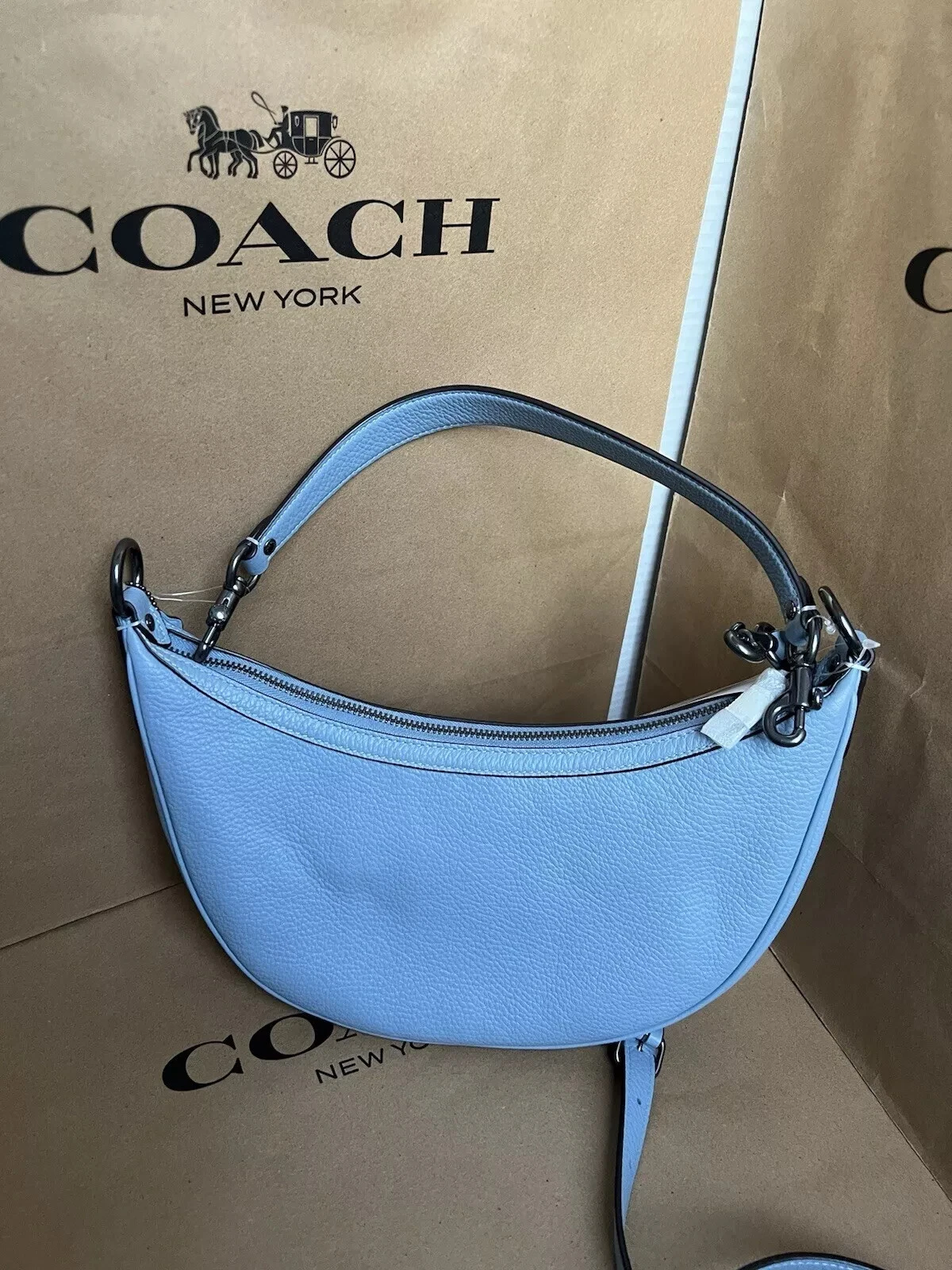 Borsa a tracolla Coach CO996 Aria nuova con etichette pelle di ciottoli fiordaliso donna QBCFL blu