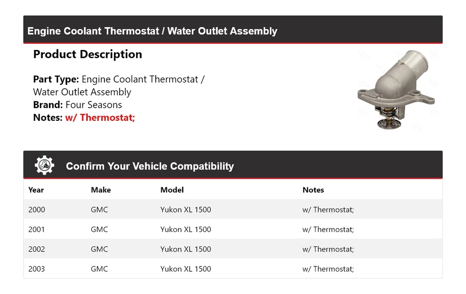 00-03 GMC Yukon XL 1500 Motor Refrigerante Termostato / Conjunto de Salida de Agua 4 Temporadas Foto 2 de 4
