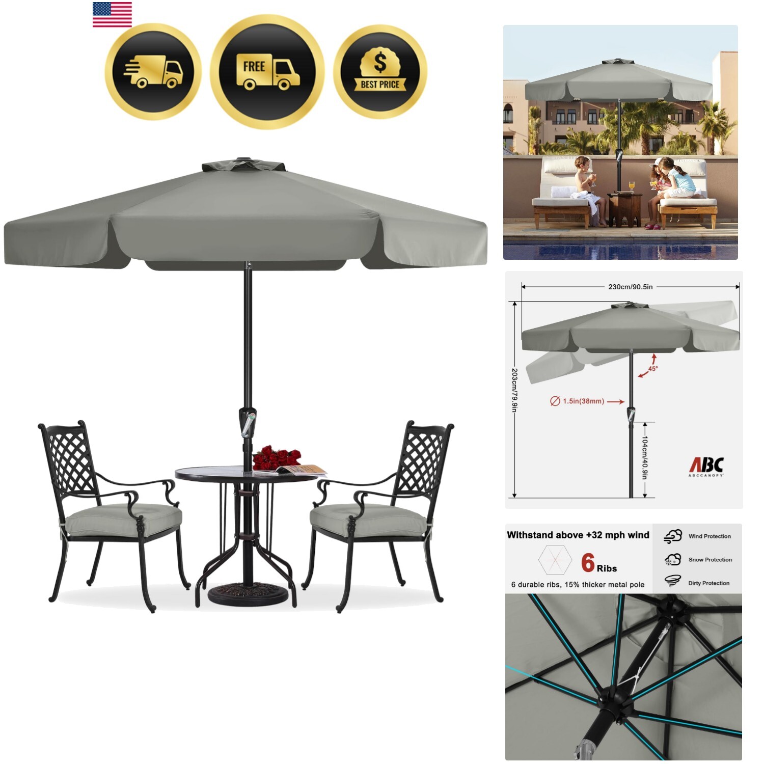 Patio Umbrella Outdoor Market Sun Shade Water Resistant Canvas