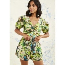 Anthropologie Love The Label Paloma Blouse Top Print Puff Sleeve Party M 272314